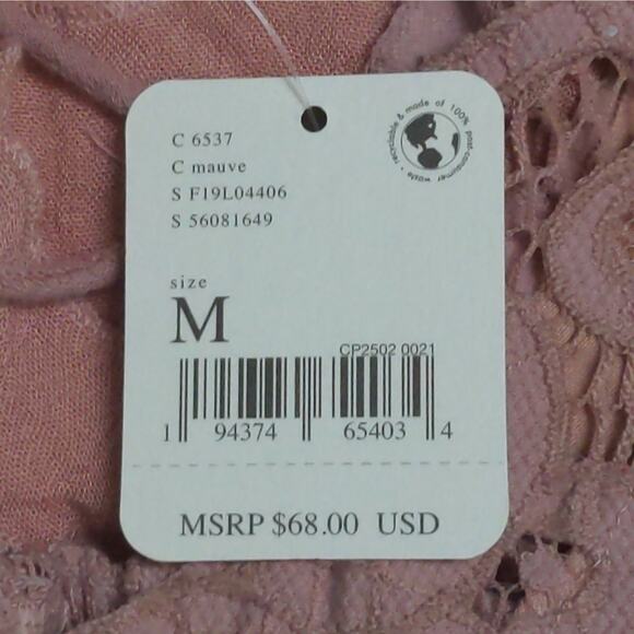 Free People Adella Cami Crochet Lace Flowy Tiered Crisscross Dusty Mauve M New - Picture 10 of 11